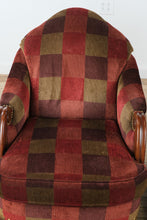 Load image into Gallery viewer, Stanford Furniture Upholstered Lounge Chairs Pair Red and Brown Plaid Barrel Armchairs