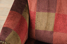 Load image into Gallery viewer, Stanford Furniture Upholstered Lounge Chairs Pair Red and Brown Plaid Barrel Armchairs