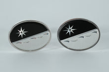 Load image into Gallery viewer, Modernist Black & Silver Oval Cufflinks – Star & Wave Design