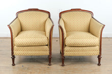 Load image into Gallery viewer, Statesville Chair Company Upholstered Tub Armchairs with Carved Wood Frames – Pair