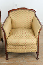 Load image into Gallery viewer, Statesville Chair Company Upholstered Tub Armchairs with Carved Wood Frames – Pair