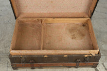 Load image into Gallery viewer, Antique Flat Top Steamer Trunk Wood Slats Leather Straps Removable Tray 33 Inch