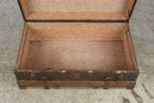 Load image into Gallery viewer, Antique Flat Top Steamer Trunk Wood Slats Leather Straps Removable Tray 33 Inch