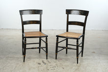 Load image into Gallery viewer, Antique Hitchcock Style Black Gold Floral Stenciled Cane Seat Chairs Pair