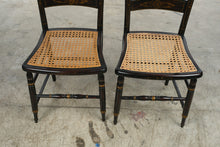 Load image into Gallery viewer, Antique Hitchcock Style Black Gold Floral Stenciled Cane Seat Chairs Pair