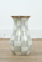 Load image into Gallery viewer, MacKenzie-Childs Sterling Check Tall Vase – Handcrafted Ceramic Decor with Platinum Rim