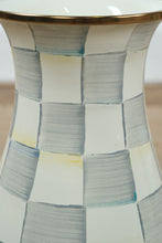 Load image into Gallery viewer, MacKenzie-Childs Sterling Check Tall Vase – Handcrafted Ceramic Decor with Platinum Rim