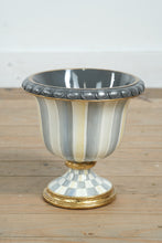 Load image into Gallery viewer, MacKenzie-Childs Sterling Stripe Tabletop Urn – Hand-Painted Ceramic with Gold Accents