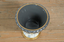 Load image into Gallery viewer, MacKenzie-Childs Sterling Stripe Tabletop Urn – Hand-Painted Ceramic with Gold Accents