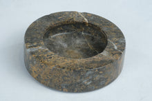 Load image into Gallery viewer, Polished Stone Ashtray Fossil Marble Round Mid Century Style Heavy Stone Dish