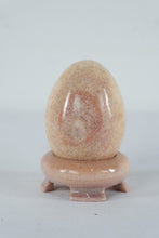 Load image into Gallery viewer, Polished Stone Egg Sculpture with Stand Pink and Purple Banded Mineral Decor