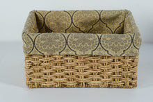 Load image into Gallery viewer, Woven Natural Fiber Storage Basket with Removable Damask Fabric Liner – Rectangular Organizer