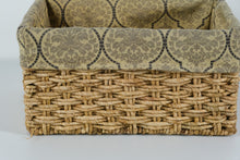 Load image into Gallery viewer, Woven Natural Fiber Storage Basket with Removable Damask Fabric Liner – Rectangular Organizer