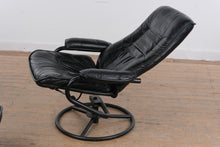 Load image into Gallery viewer, Chair Works Black Leather Swivel Recliner Lounge Chair with Ottoman