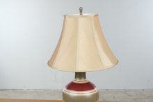 Load image into Gallery viewer, Striped Ceramic Table Lamp Burgundy Olive Green Wood Base 27 Inch