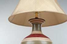 Load image into Gallery viewer, Striped Ceramic Table Lamp Burgundy Olive Green Wood Base 27 Inch