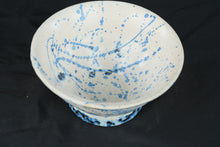 Load image into Gallery viewer, Studio Pottery Blue White Splatter Glazed Footed Stoneware Bowl Handmade 7 Inch
