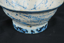 Load image into Gallery viewer, Studio Pottery Blue White Splatter Glazed Footed Stoneware Bowl Handmade 7 Inch