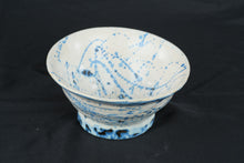 Load image into Gallery viewer, Studio Pottery Blue White Splatter Glazed Footed Stoneware Bowl Handmade 7 Inch