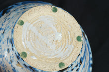 Load image into Gallery viewer, Studio Pottery Blue White Splatter Glazed Footed Stoneware Bowl Handmade 7 Inch