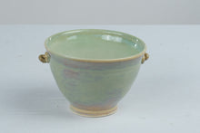 Load image into Gallery viewer, Signed Studio Art Pottery Bowl Iridescent Green Lavender Glaze 6 5 Inch