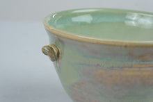 Load image into Gallery viewer, Signed Studio Art Pottery Bowl Iridescent Green Lavender Glaze 6 5 Inch