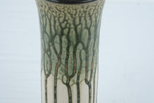 Load image into Gallery viewer, Art Pottery Tall Cylinder Vase Green Tree Bark Design 11 Inch Studio Ceramic