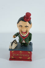 Load image into Gallery viewer, Cast Iron “Stump Speaker” Mechanical Bank – 10” Tall Collectible