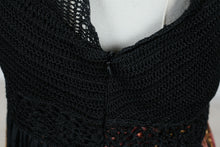 Load image into Gallery viewer, Sue Wong Black Silk Floral Crochet Lace Midi Dress Size 8