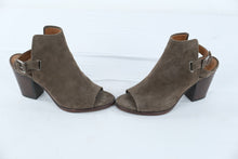 Load image into Gallery viewer, Frye Dani Shield Slingback Heels Womens 7 5 Taupe Suede Peep Toe