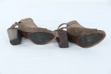 Load image into Gallery viewer, Frye Dani Shield Slingback Heels Womens 7 5 Taupe Suede Peep Toe
