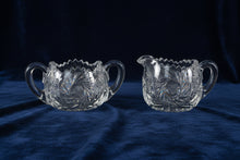 Load image into Gallery viewer, Vintage Cut Crystal Creamer Sugar Bowl Set Starburst Pattern