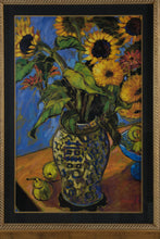 Load image into Gallery viewer, Vintage Baldwin Art Group Sunflowers Jae Dougall Framed Print 1980s Floral Vase Wall Art 35x47