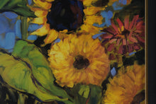Load image into Gallery viewer, Vintage Baldwin Art Group Sunflowers Jae Dougall Framed Print 1980s Floral Vase Wall Art 35x47