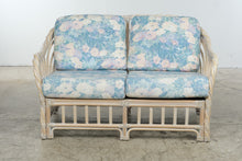 Load image into Gallery viewer, Vintage Rattan Four-Piece Living Room Set with Floral Upholstery and Glass Tables