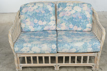 Load image into Gallery viewer, Vintage Rattan Four-Piece Living Room Set with Floral Upholstery and Glass Tables