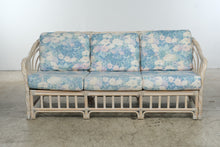 Load image into Gallery viewer, Vintage Rattan Four-Piece Living Room Set with Floral Upholstery and Glass Tables