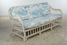 Load image into Gallery viewer, Vintage Rattan Four-Piece Living Room Set with Floral Upholstery and Glass Tables