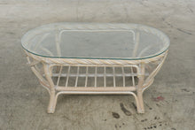 Load image into Gallery viewer, Vintage Rattan Four-Piece Living Room Set with Floral Upholstery and Glass Tables