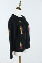 Load image into Gallery viewer, Vintage Susan Bristol 2001 Black Hand Embroidered Floral Wool Cardigan Small