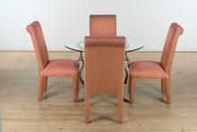 Load image into Gallery viewer, 42" Round Glass Top Dining Set with Swan Base and 4 Parsons Chairs