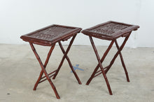 Load image into Gallery viewer, Pair of Folding Bamboo Tray Tables in Dark Walnut Finish