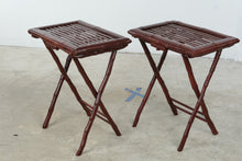 Load image into Gallery viewer, Pair of Folding Bamboo Tray Tables in Dark Walnut Finish
