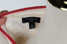 Load image into Gallery viewer, Talbots Petite Ivory Red Heart Cable Knit Cardigan Gold Heart Buttons SP