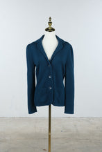 Load image into Gallery viewer, Talbots Pure Merino Wool Navy Knit Blazer Jacket Small