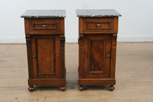 Load image into Gallery viewer, Pair of Antique German Marble Top Nightstands with Burl Veneer Doors
