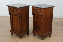 Load image into Gallery viewer, Pair of Antique German Marble Top Nightstands with Burl Veneer Doors