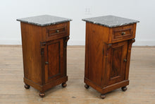 Load image into Gallery viewer, Pair of Antique German Marble Top Nightstands with Burl Veneer Doors