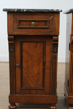 Load image into Gallery viewer, Pair of Antique German Marble Top Nightstands with Burl Veneer Doors