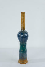 Load image into Gallery viewer, Tall Decorative Ceramic Vase Pierced Pattern Blue Green Brown Textured